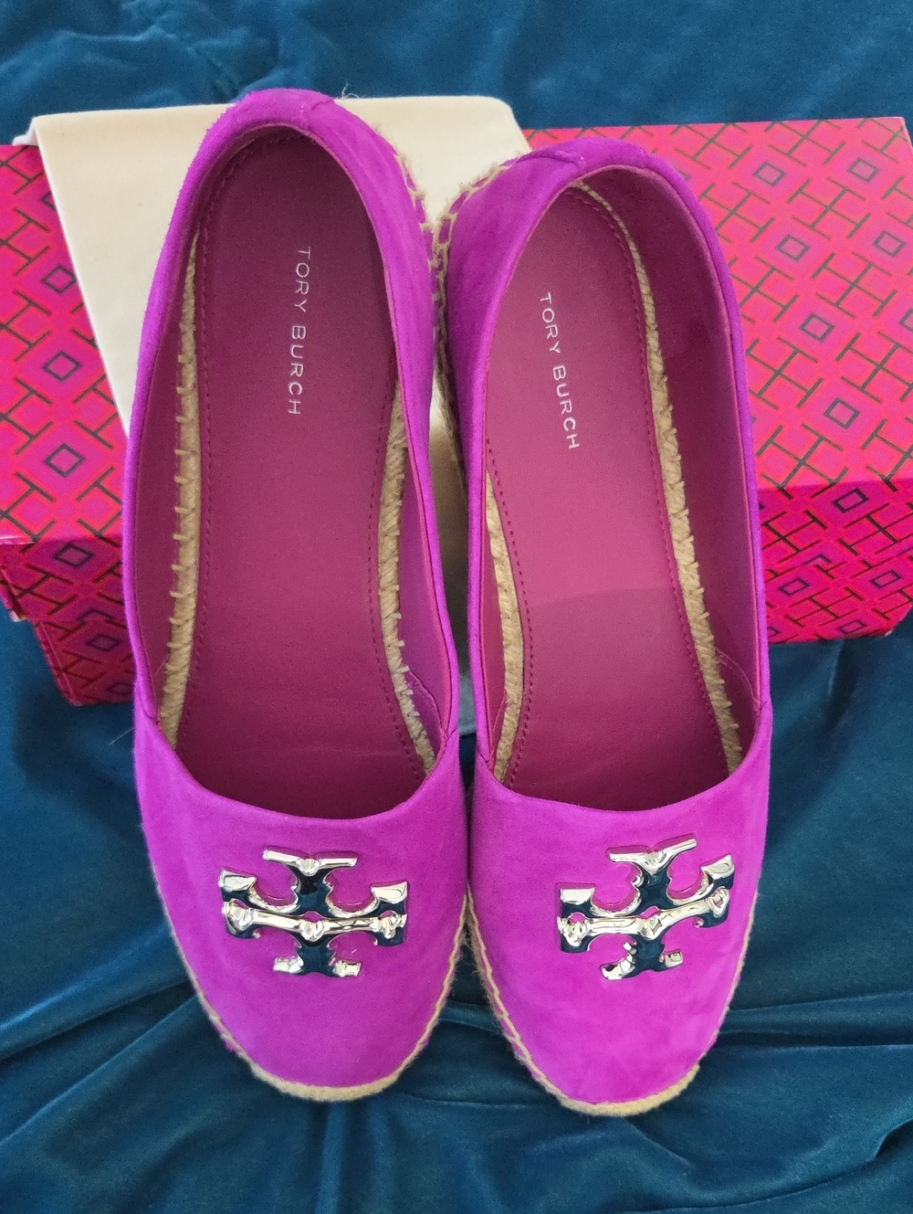 Tory Burch Fuchsia Suede Logo Espadrille Flats